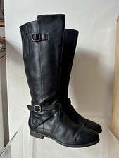 UGG Women’s Black Leather Knee Riding Boots With Silver Buckle Detail, UK6.5