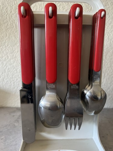Vintage Northland Stainless Steel Red Handle 24-Flatware Complete Set w/Stand - Picture 4 of 5