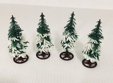 4 Vtg 4.5" Plastic Frosted Pine Trees for Model Train Layouts / Christmas Decor