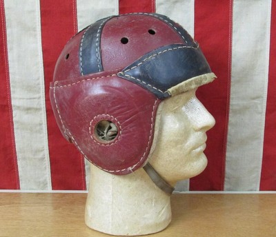 Vintage 1940s Hutch Leather Football Helmet Red/Black Great Display 1950s