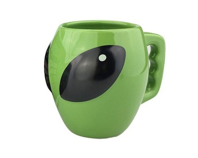 VanEnjoy Bright Green Glazed Ceramic Shape Alien Mug 13 Ounces,