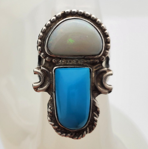 Sun Signed Sterling Silver .925 & Turquoise Sz 5.75 Ring 12.4g