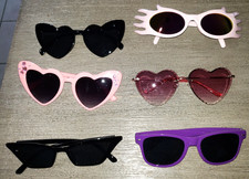 6 pair girls SUN GLASSES pink HEARTS PURPLE DARK LENSES METALLIC LENSES ON ONE