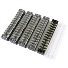 600V 15A 12 Positions Dual Rows Covered Barrier Screw Terminal Strip Block 5Pcs