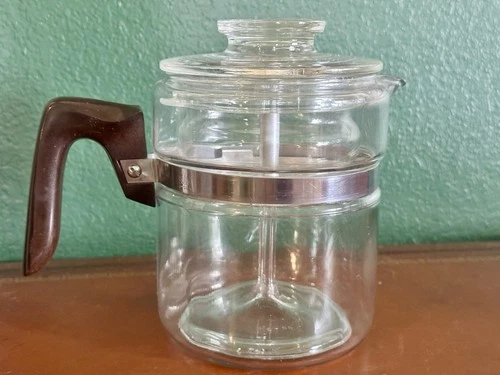 Pyrex Vintage Flame Ware 4-Cup Percolator Glass 7754B Coffee Pot with Basket