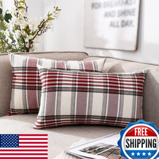 CARRIE HOME Red Plaid Christmas Lumbar Pillow Covers 12x20 Set of 2 Farmhouse
