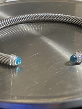 David Yurman 925 SS   Cable Classic Bracelet BLUE TOPAZ  Diamonds LARGE