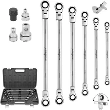 10-Piece Extra Long Flex-Head Ratcheting Wrench Set - Chrome Vanadium Steel