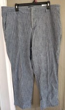 New Lands End Pants Blue Chambray Denim Woman's Size 18 Mid Rise Straight Leg