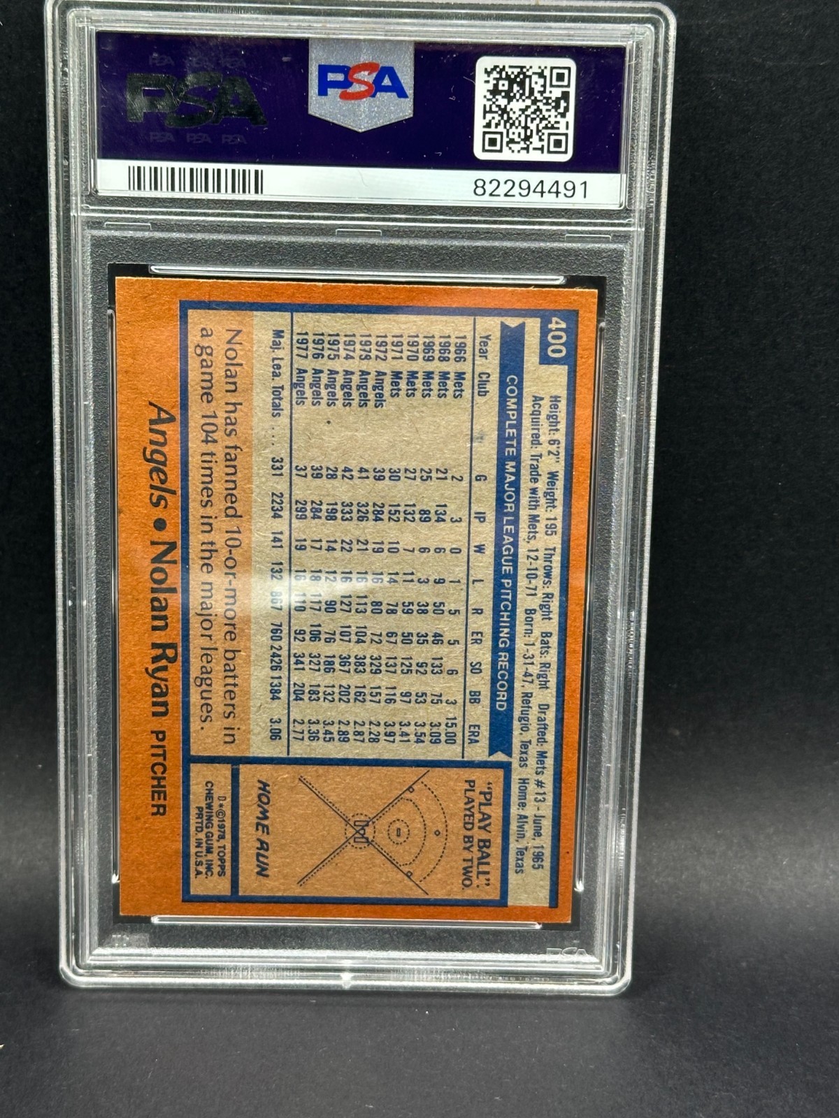 1978 Topps #400 Nolan Ryan PSA 7 Near-MINT NEW SLAB view 2