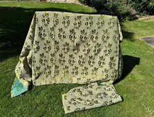 1960s Vintage Green Leaf Thick Damask Drapes Curtains W448cm  L131cm Lined