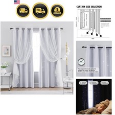 Romantic Kids Curtain,Hollow-Out Stars Window Curtain Double Layer Blackout C...
