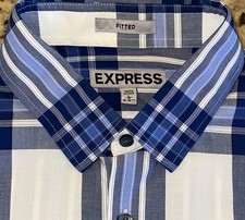 EXPRESS MEN  S BLUE  WHITE PLAID FITTED BUTTON FRONT LONG SLEEVE SHIRT SIZE L