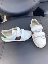 Gucci Ace Sneakers Unisex Kids 12.5 30 White Leather Green Red Stripe Round Toe