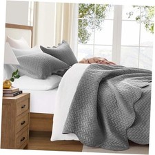 Quilt Size Bedding Set 106" x 96" - 2 Pillow Shams 20" x 36" 2" King Grey