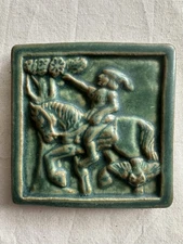 Pewabic Tile Detroit 1991 — Robin Hood on Horseback, Celadon Green Art Tile 4x4