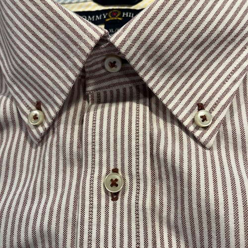 Tommy Hilfiger Shirt Mens XL Button Down Long Sleeve Burgundy Stripe Preppy Logo - Bild 4 von 15