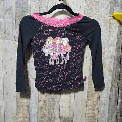 Bratz Vintage Y2K Black Graphic Tee Girls Medium 7/8 Kidcore Retro 2000s Cartoon