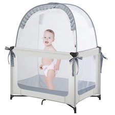 Baby Pop Up Crib Tent Pack N Play Net Cover Gray 39.6x27.6" Keep Baby In
