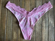 Vtg XL Pink White Thong Bikini Panties Panty W Lace Trim