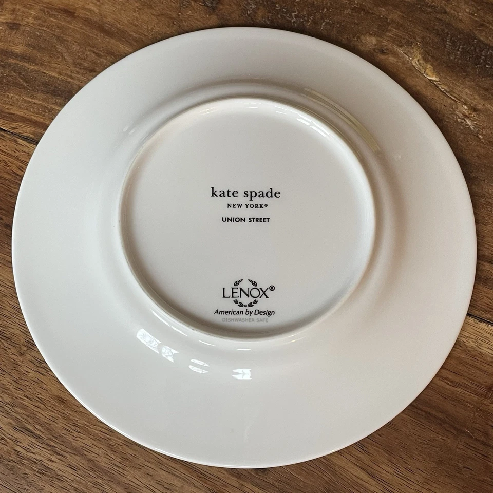 "Juego de 4 platos Kate Spade Lenox Tidbit, aperitivo o pan 6"" con borde plateado EXC Foto 4 de 4