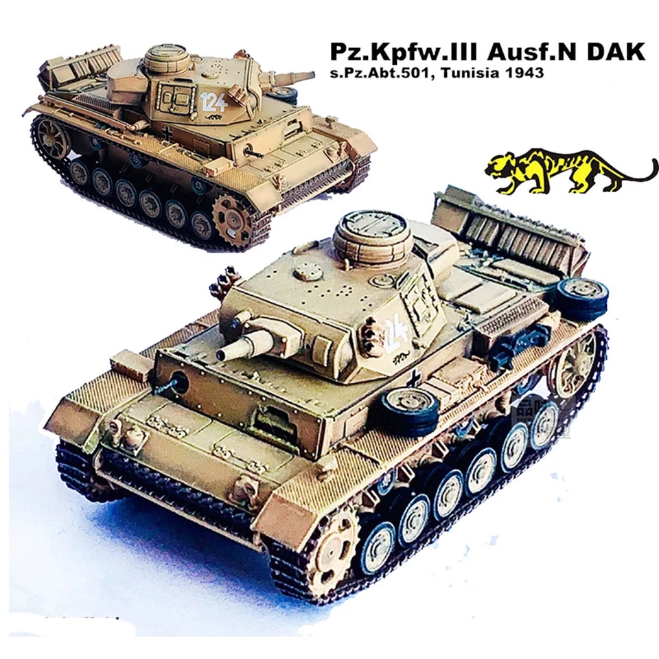 1/72 German No.3 N-Type DAK 501 Heavy Armored Battalion Tunisia Tank 63091 Model - Image 2 of 4