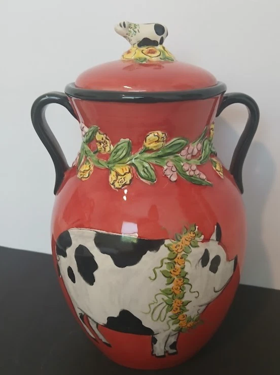 Vintage 2004 Elisabeth Pohle BLUE SKY Canister Spotted PigDesign