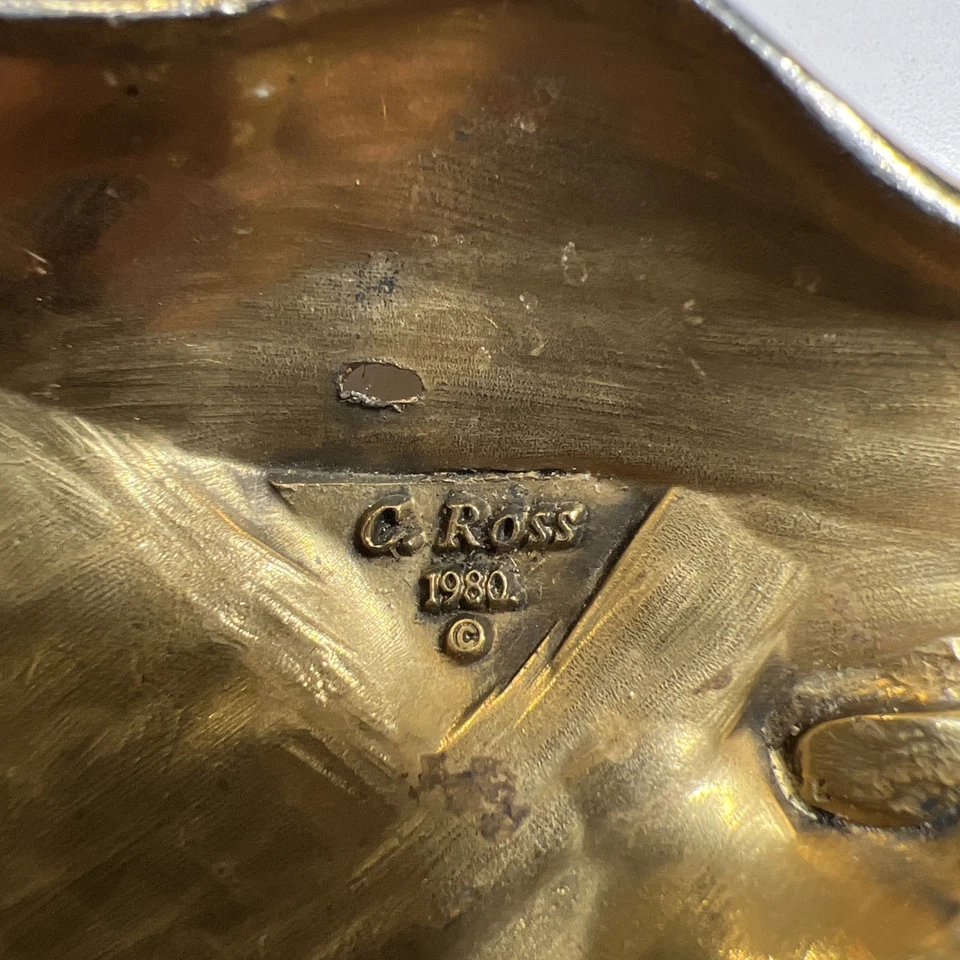 Christopher C Ross 1980 Elefante Grande Placa de Oro Hebilla Realista Firmada Foto 4 de 4