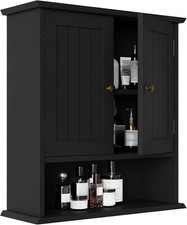 Black Wall Cabinet Small 2-Door Medicine Cabinet W/ Adjustable Shelves Over