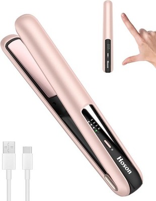 Pink Cordless Flat Iron Portable Mini Hair Straightener Travel Rechargeable Fit