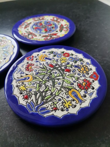 Ceramica Marquez SA Hand Painted Decorative Folk Wall Plates Coasters Spain x3 - Picture 4 of 11