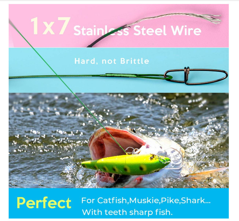 60 pcs Fishing Leaders Stainless Steel Wire with Swivels for Lures Bait Hooks