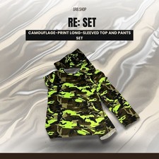 Camouflage-Print Long-Sleeve Top  Pants Set Medium By Re:Set 90 Polyester 10 