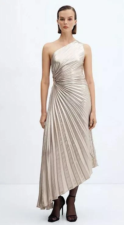 Robe Asymétrique Mango Claudi5 Gris Pastel Une Épaule Midi Sans Manches UK 14/XL - Photo 1/2
