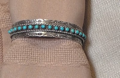 Authentic VTG Southwestern Zuni JP Ukestine Signed Sterling Turquoise Bracelet
