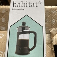 NEW BOXED Habitat 3 Cup Cafetiere Black Plastic, Safety Lid, some wear on box