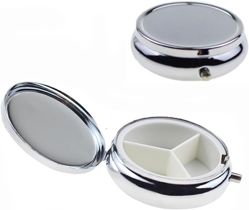 Round Metal Pill Box 3 Compartments Medicine Tablet Holder Portable Pill Case - Picture 3 of 21