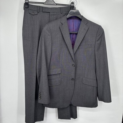 Ted Baker Endurance 2-Pc Suit Mens 38R - 32x29 Gray Birdseye Surgeon Cuff Blazer
