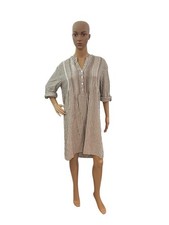 Tahari Women’s Size XL Long Roll Tab Sleeve Linen Blend Shift Sundres Striped