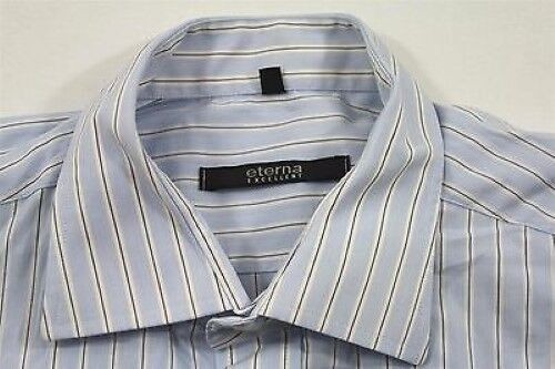 Eterna Excellent Camicia Blu Bianca Nera A Righe Corto 41 Come Nuova #E4298 - Foto 1 di 1