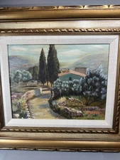 Gracco Ponticelli Italian Artist Tuscan Countryside Oil On Canvas Painting c1960