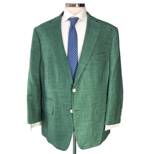 Tallia Mens Size XL Sport Coat Blazer Jacket Elbow Patches Green Textured Weave - Picture 13 of 19