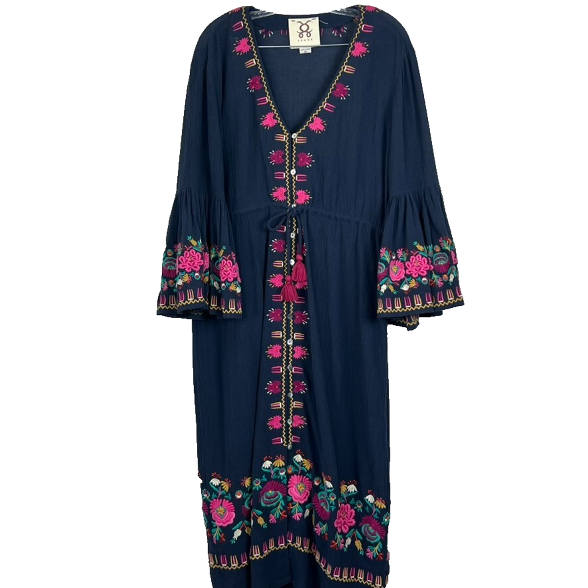 FIGUE Dress Women's Medium Junie Floral Embroidered Cotton Voile Midnight  Blue | eBay