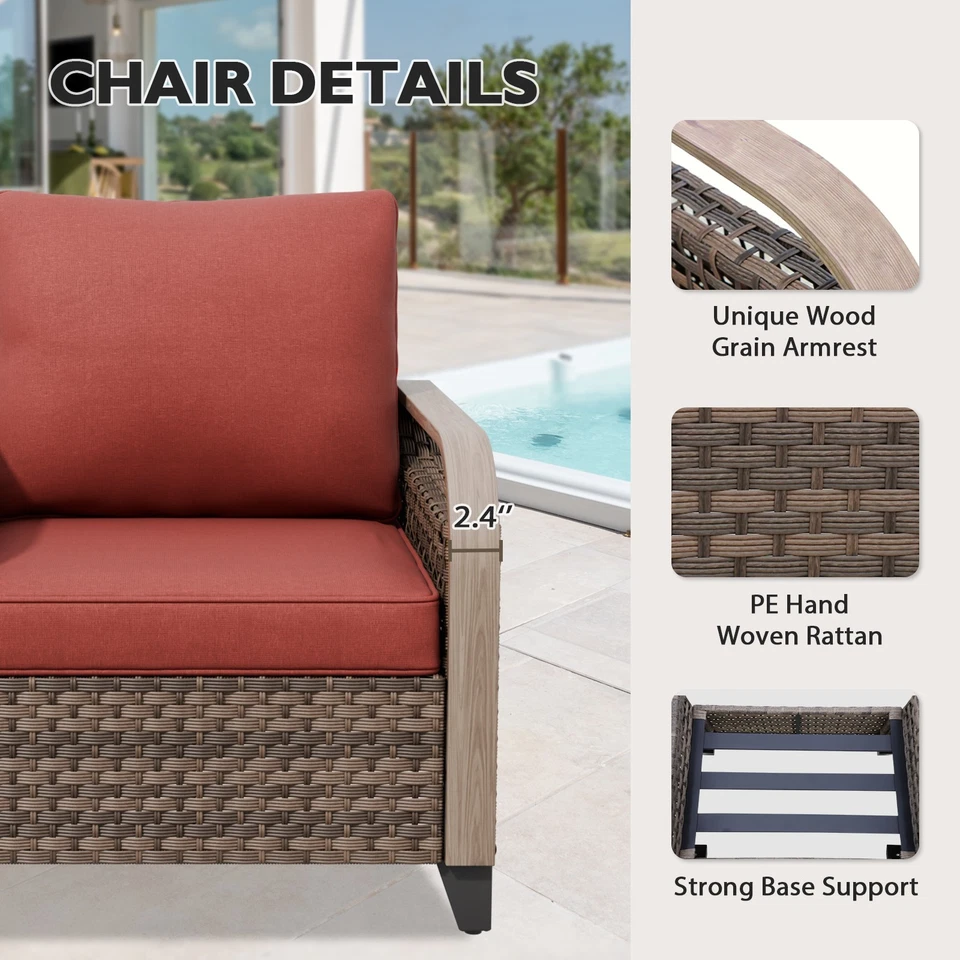 EAGLE PEAK Wicker Outdoor  Curved Armrest Porch Chair with Cushions - Image 4 of 4