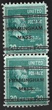 Scott#825 20c JAMES GARFIELD v. pair DLE Precancel - FRAMINGHAM MASS. - (A-8)