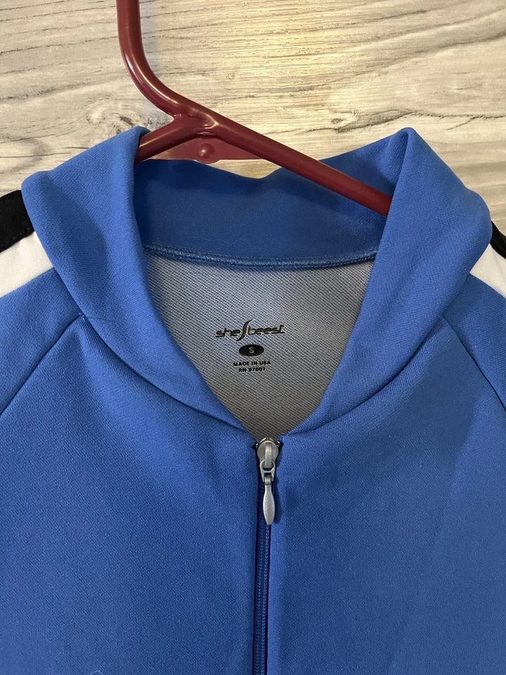 Camiseta deportiva de ciclismo Shebeest para mujer azul manga corta media cremallera 2 bolsillos talla S Foto 3 de 3