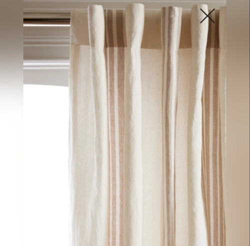 NWT! -Quince Linen Coastal Stripe Filtering Curtains-2 Panels! 48"x 96"(D27)READ - Picture 2 of 11
