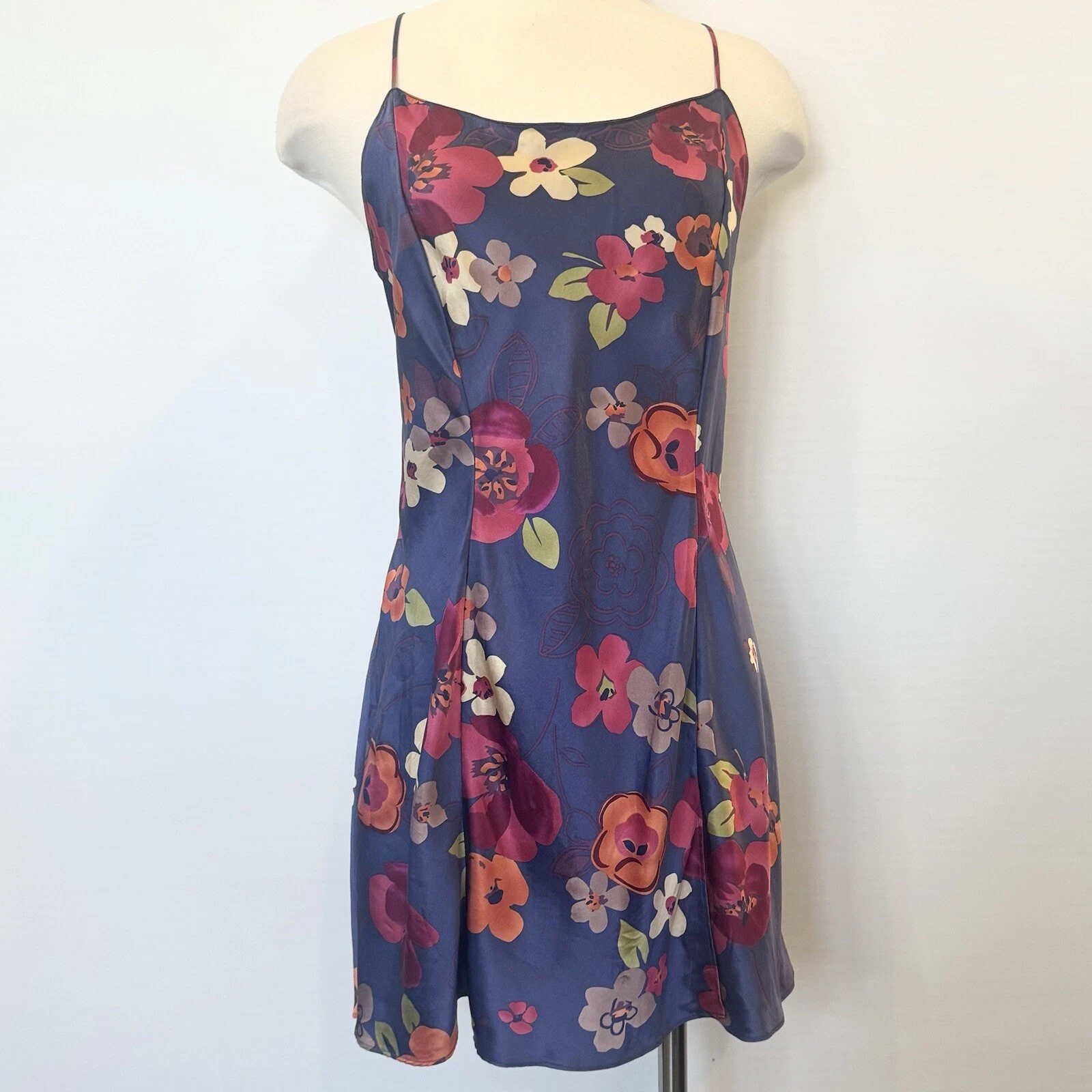 UNDERCOVER Camicia slip abito Y2K Victoria's Secret seta pervinca blu stampa floreale L