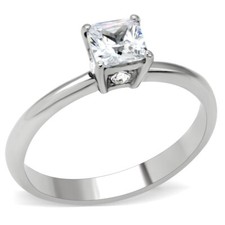 Unique 5mm Cushion Cut Solitaire AAA CZ Stainless Steel Engagement Ring Sz 5-10