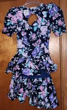 VTG Byer Too Size 7 Floral Dress Puffy Shoulders 80's 90's Sexy Ruffle Bottom